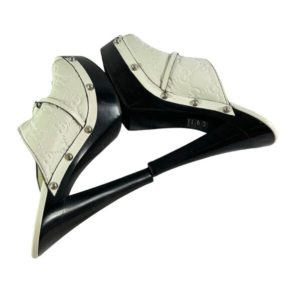 GUCCI White Leather Guccissima Horsebit Platform Clogs Italy Marked as 34.5-4.5 - Picture 9 of 11